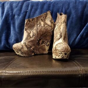 Bebe Brown Wedge Shoes with Snakeskin Pattern